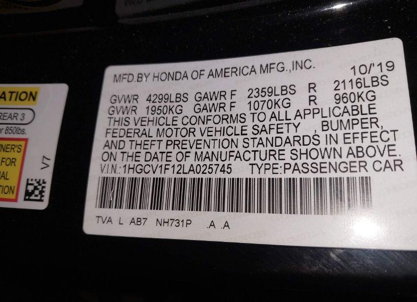 Photo 9 of 2020 Honda Accord LX (VIN 1HGCV1F12LA025745)