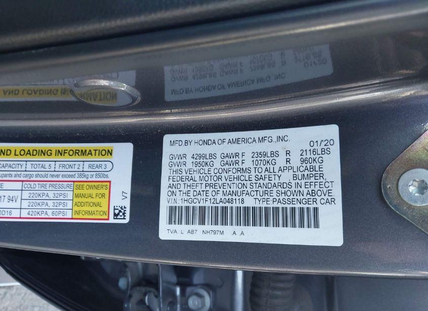 Photo 9 of 2020 Honda Accord LX (VIN 1HGCV1F12LA048118)