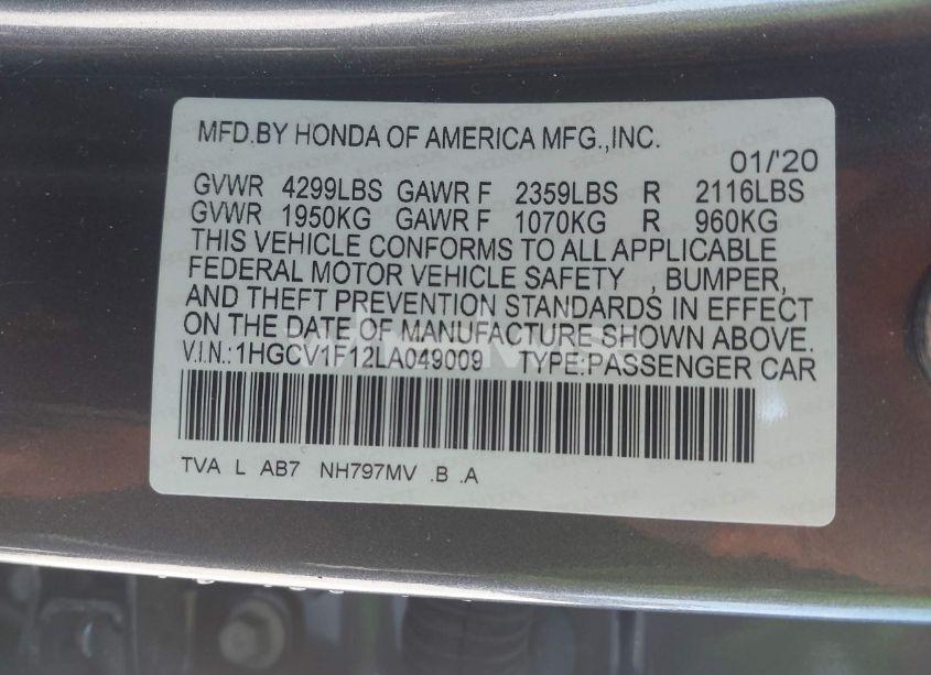 Photo 9 of 2020 Honda Accord LX (VIN 1HGCV1F12LA049009)
