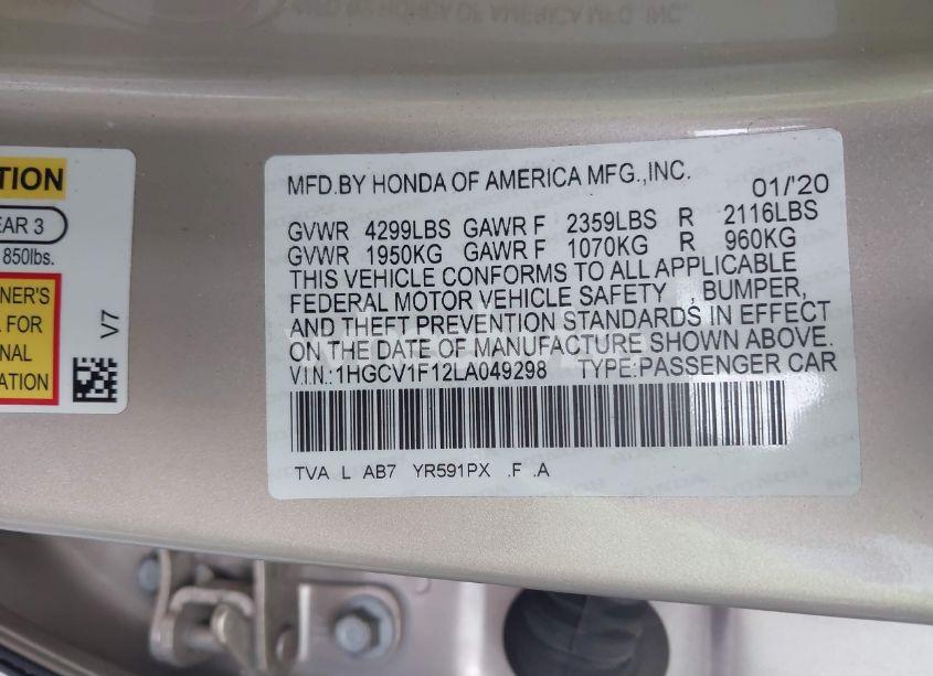 Photo 9 of 2020 Honda Accord LX (VIN 1HGCV1F12LA049298)