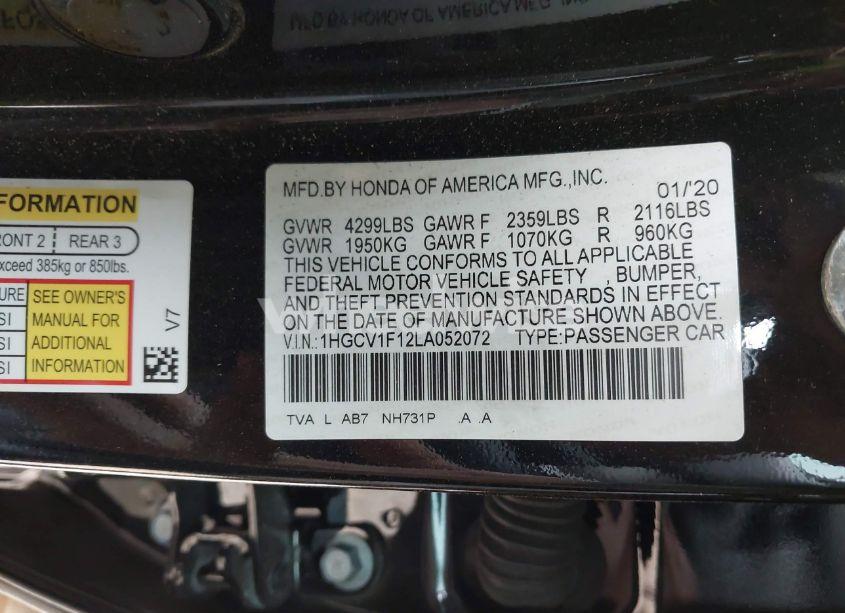 Photo 9 of 2020 Honda Accord LX (VIN 1HGCV1F12LA052072)