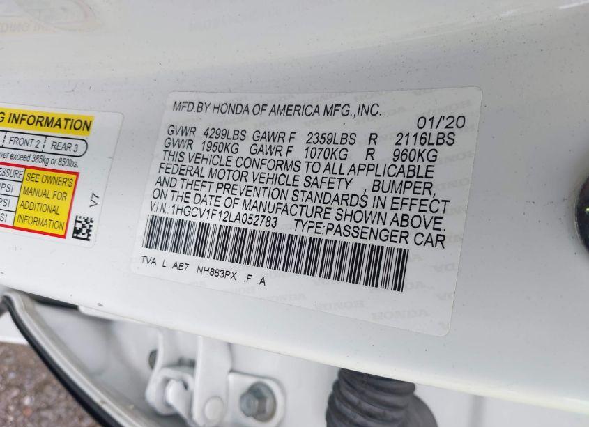 Photo 9 of 2020 Honda Accord LX (VIN 1HGCV1F12LA052783)