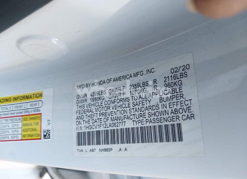 Photo 9 of 2020 Honda Accord LX (VIN 1HGCV1F12LA062777)