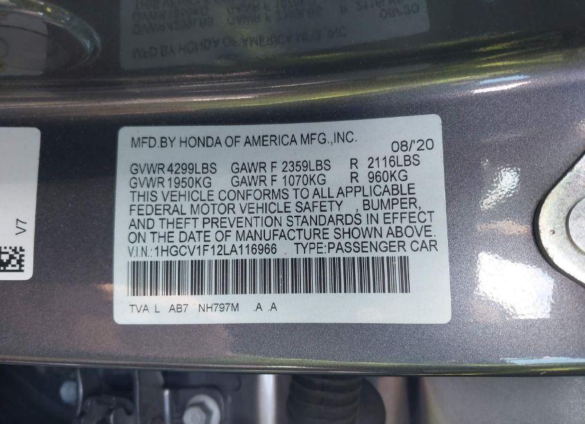 Photo 9 of 2020 Honda Accord LX (VIN 1HGCV1F12LA116966)