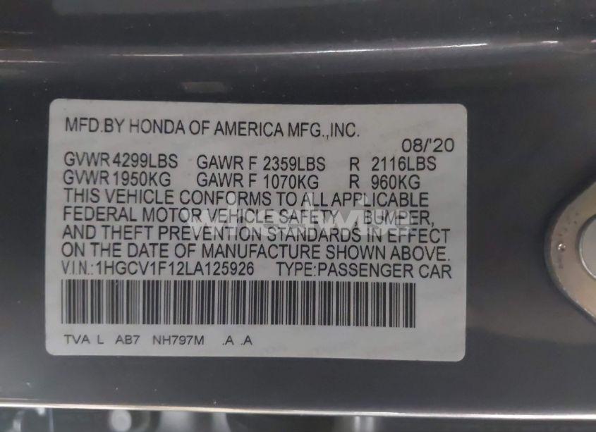 Photo 9 of 2020 Honda Accord LX (VIN 1HGCV1F12LA125926)