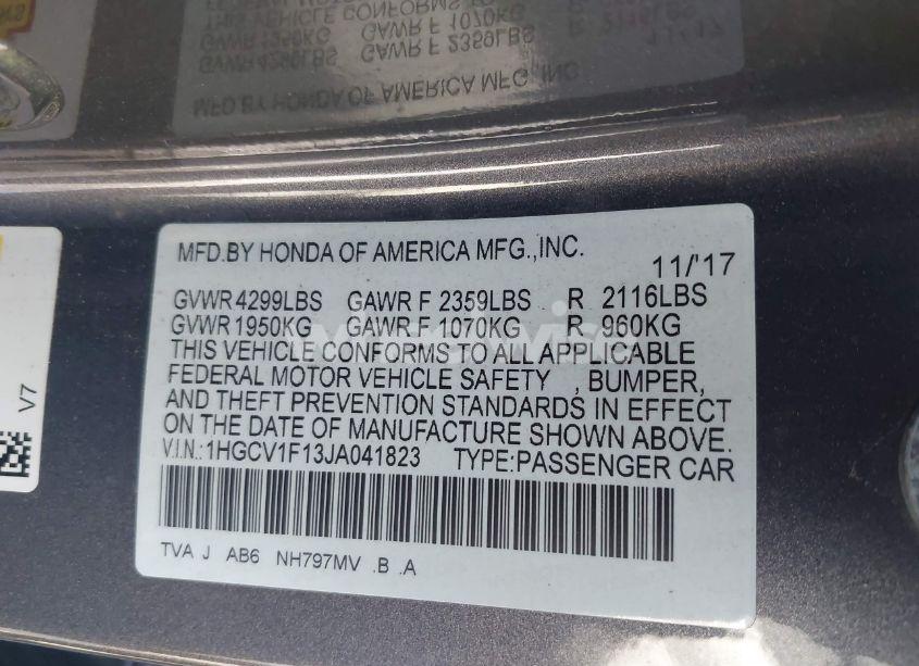 Photo 9 of 2018 Honda Accord LX (VIN 1HGCV1F13JA041823)