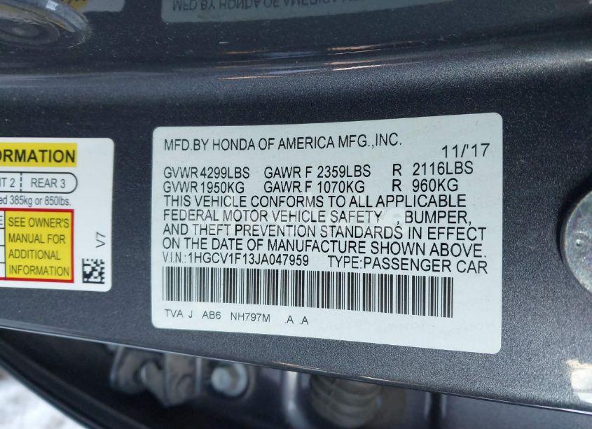 Photo 9 of 2018 Honda Accord LX (VIN 1HGCV1F13JA047959)