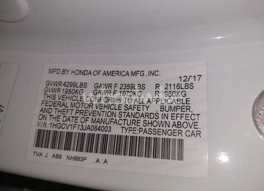 Photo 9 of 2018 Honda Accord LX (VIN 1HGCV1F13JA064003)