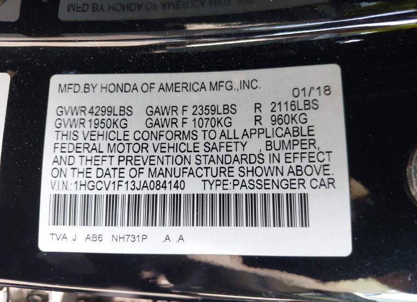 Photo 9 of 2018 Honda Accord LX (VIN 1HGCV1F13JA084140)