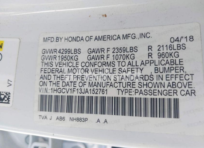 Photo 9 of 2018 Honda Accord LX (VIN 1HGCV1F13JA152761)