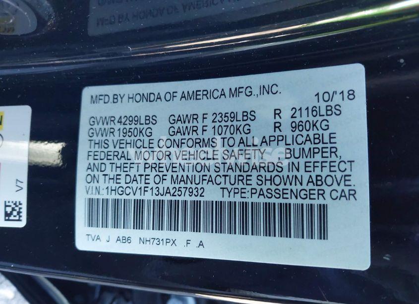 Photo 9 of 2018 Honda Accord LX (VIN 1HGCV1F13JA257932)