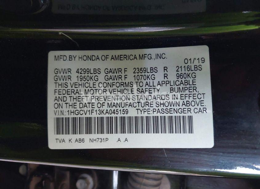 Photo 9 of 2019 Honda Accord LX (VIN 1HGCV1F13KA045159)