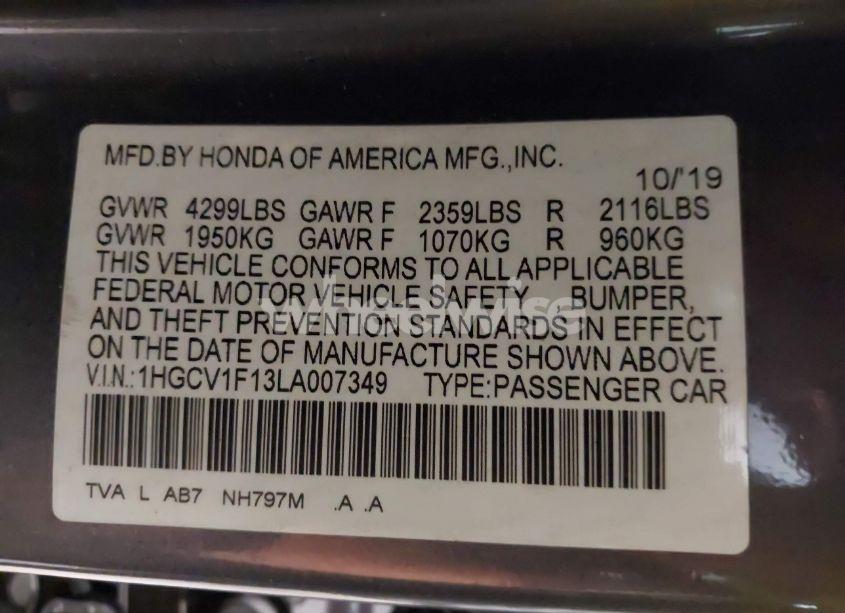 Photo 9 of 2020 Honda Accord LX (VIN 1HGCV1F13LA007349)