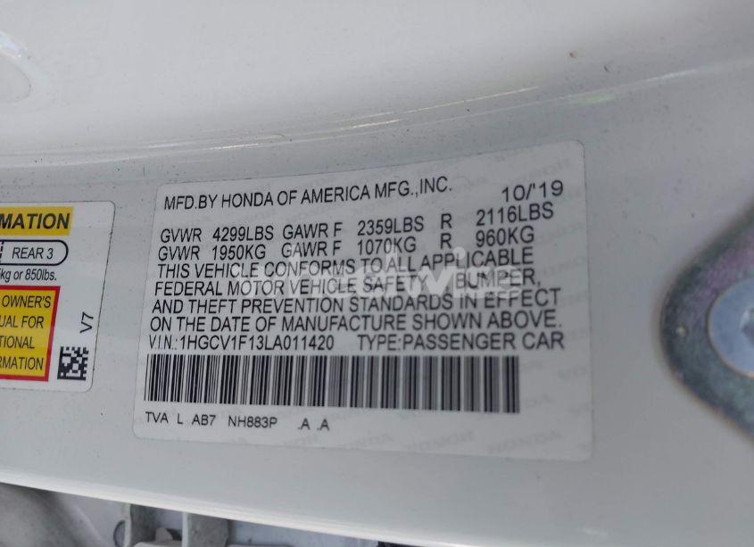 Photo 9 of 2020 Honda Accord LX (VIN 1HGCV1F13LA011420)