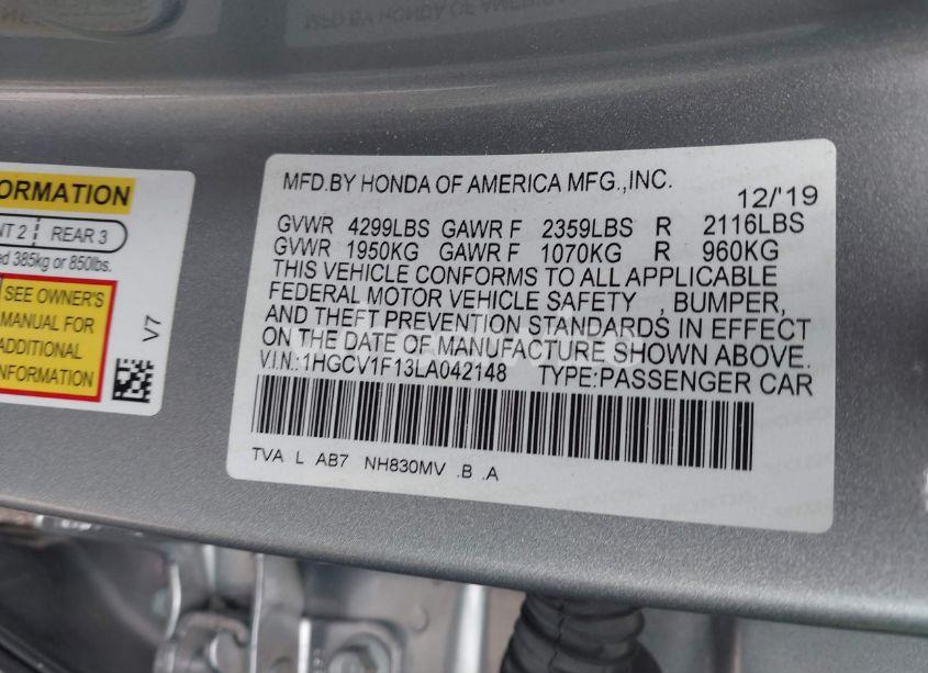 Photo 9 of 2020 Honda Accord LX (VIN 1HGCV1F13LA042148)