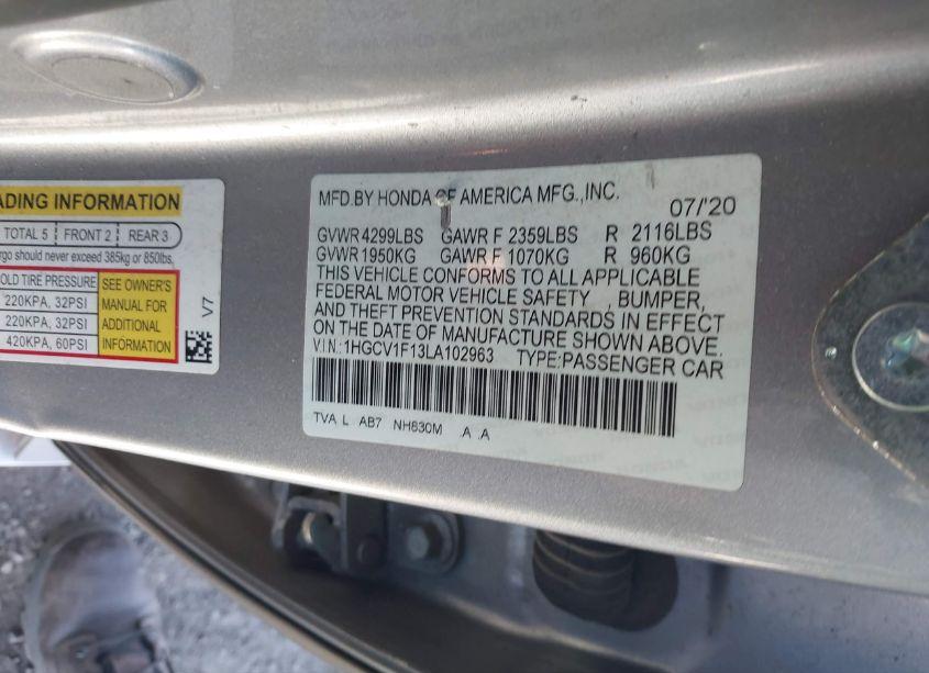 Photo 9 of 2020 Honda Accord LX (VIN 1HGCV1F13LA102963)