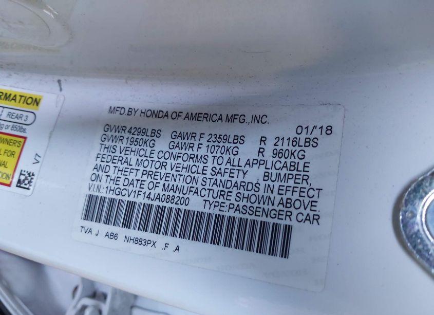 Photo 9 of 2018 Honda Accord LX (VIN 1HGCV1F14JA088200)