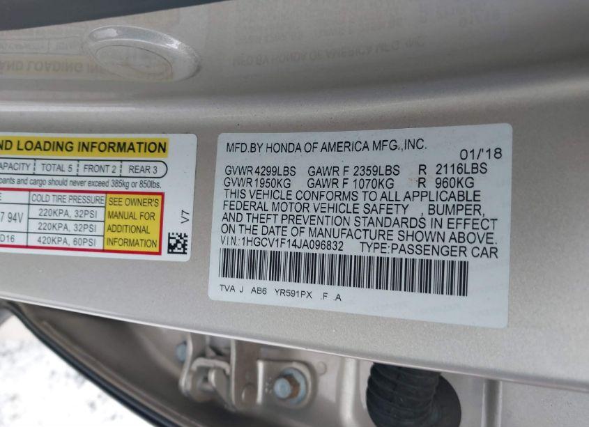 Photo 9 of 2018 Honda Accord LX (VIN 1HGCV1F14JA096832)