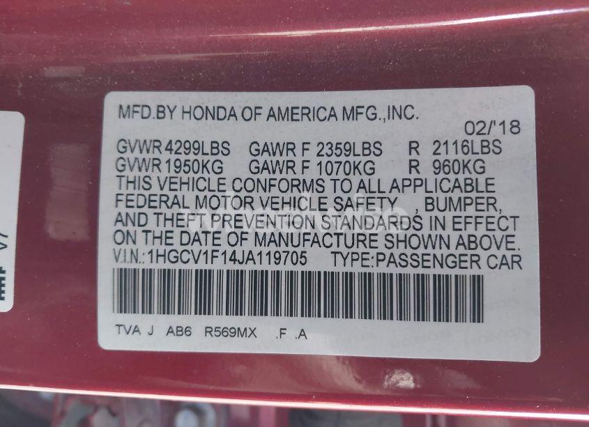 Photo 9 of 2018 Honda Accord LX (VIN 1HGCV1F14JA119705)