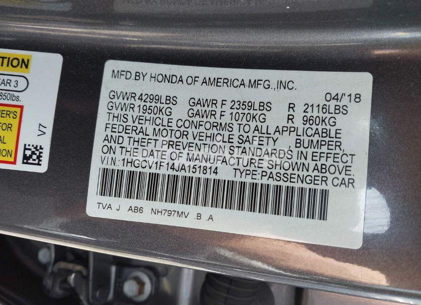 Photo 9 of 2018 Honda Accord LX (VIN 1HGCV1F14JA151814)