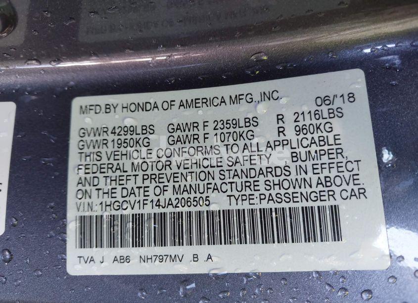 Photo 9 of 2018 Honda Accord LX (VIN 1HGCV1F14JA206505)