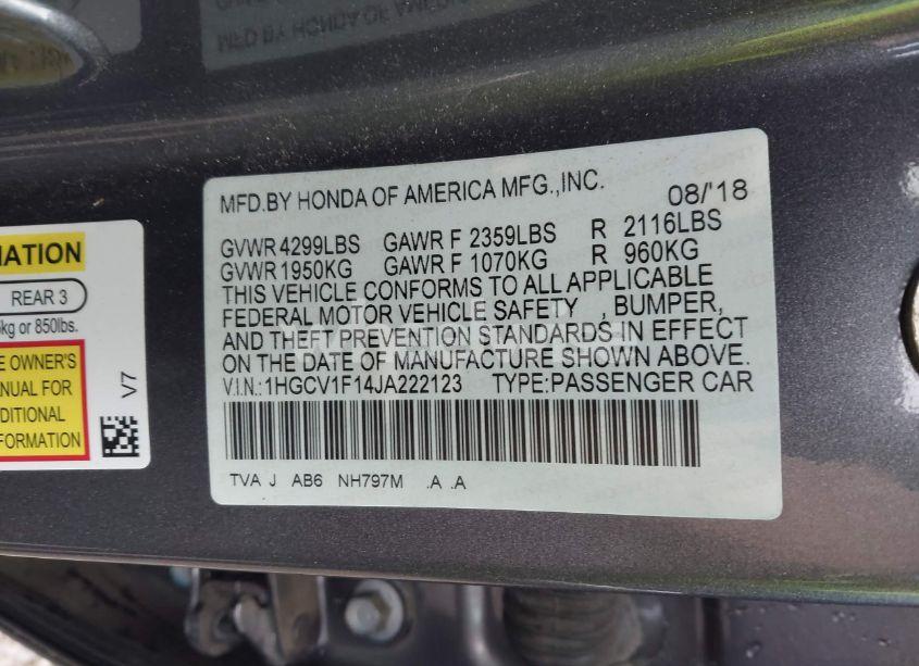 Photo 9 of 2018 Honda Accord LX (VIN 1HGCV1F14JA222123)