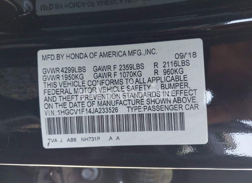Photo 9 of 2018 Honda Accord LX (VIN 1HGCV1F14JA233526)