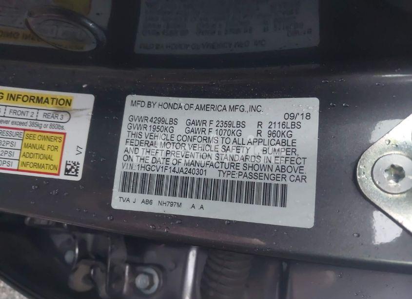 Photo 9 of 2018 Honda Accord LX (VIN 1HGCV1F14JA240301)