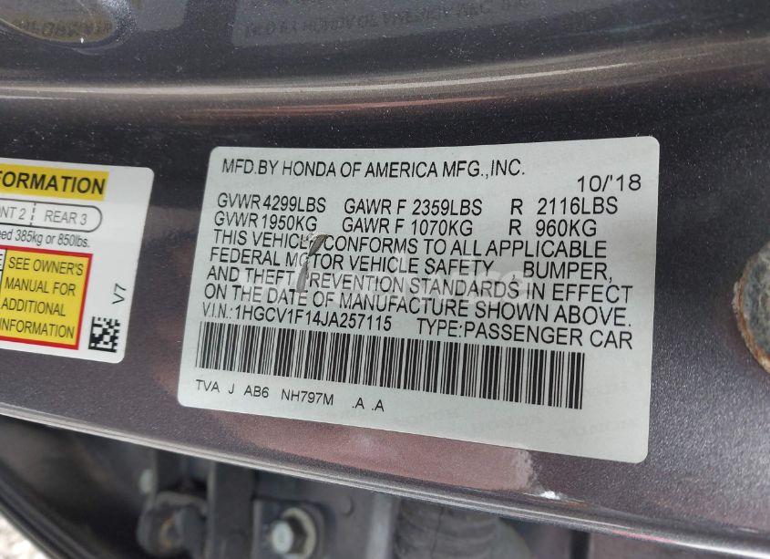 Photo 9 of 2018 Honda Accord LX (VIN 1HGCV1F14JA257115)