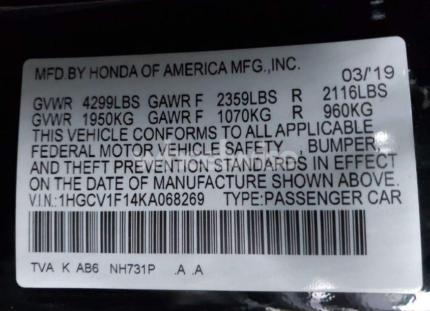 Photo 9 of 2019 Honda Accord LX (VIN 1HGCV1F14KA068269)