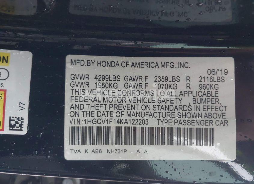 Photo 9 of 2019 Honda Accord LX (VIN 1HGCV1F14KA122203)