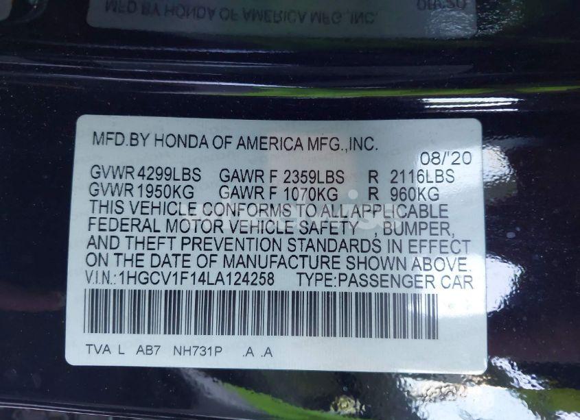 Photo 9 of 2020 Honda Accord LX (VIN 1HGCV1F14LA124258)