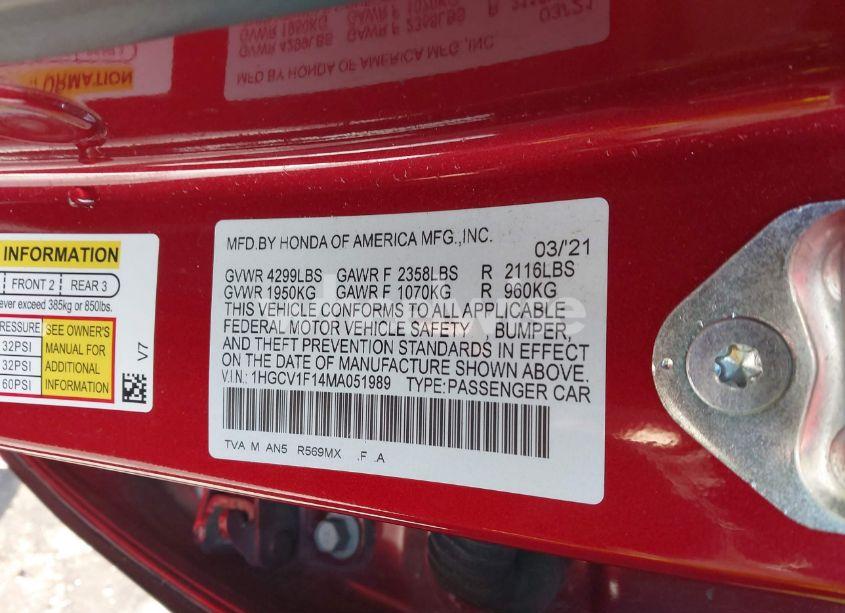 Photo 9 of 2021 Honda Accord LX (VIN 1HGCV1F14MA051989)