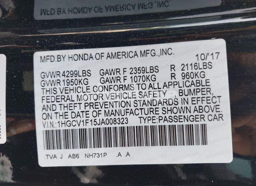 Photo 9 of 2018 Honda Accord LX (VIN 1HGCV1F15JA008323)