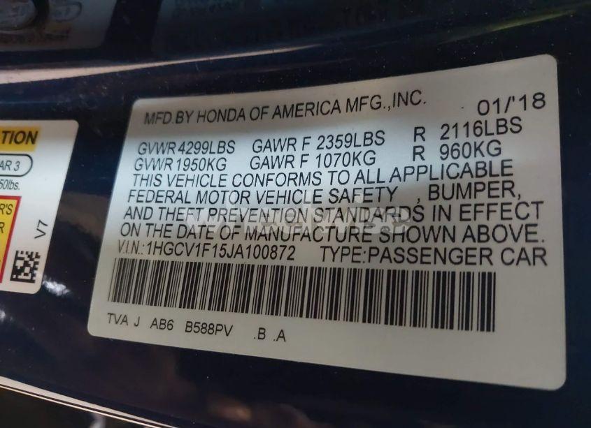 Photo 9 of 2018 Honda Accord LX (VIN 1HGCV1F15JA100872)