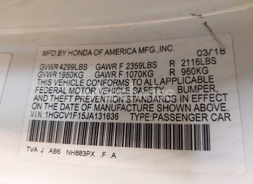 Photo 9 of 2018 Honda Accord LX (VIN 1HGCV1F15JA131636)