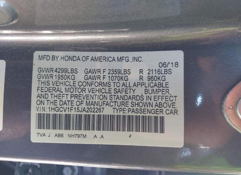 Photo 9 of 2018 Honda Accord LX (VIN 1HGCV1F15JA202267)