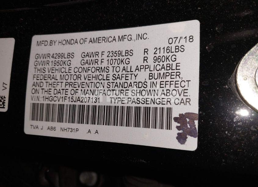 Photo 9 of 2018 Honda Accord LX (VIN 1HGCV1F15JA207131)