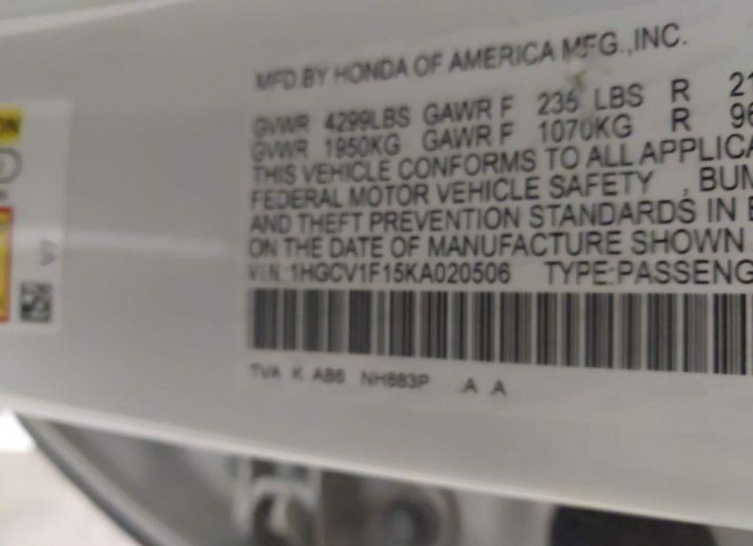 Photo 9 of 2019 Honda Accord LX (VIN 1HGCV1F15KA020506)