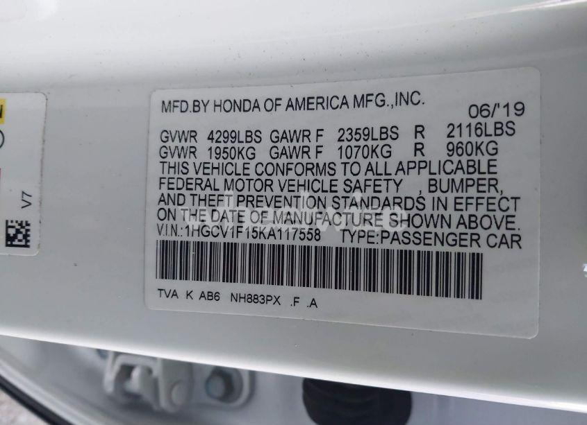 Photo 9 of 2019 Honda Accord LX (VIN 1HGCV1F15KA117558)