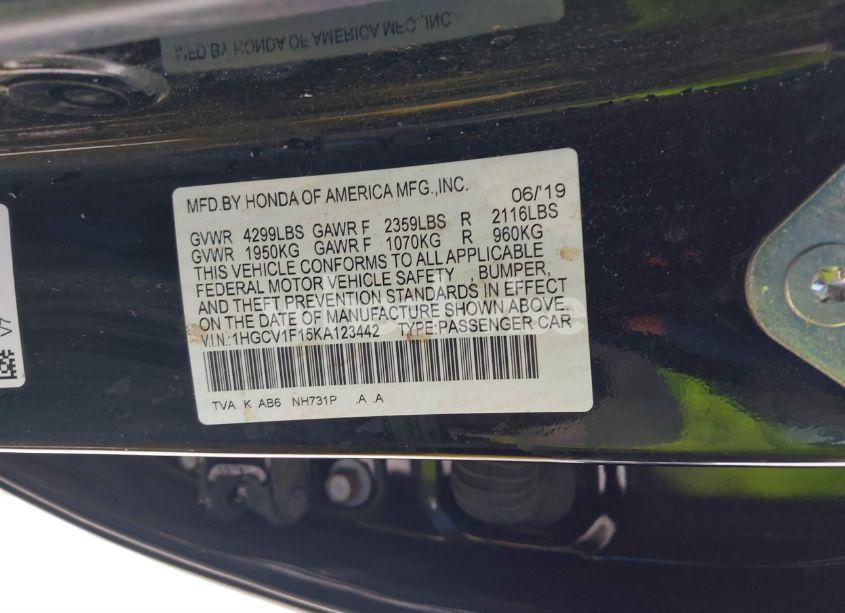 Photo 9 of 2019 Honda Accord LX (VIN 1HGCV1F15KA123442)