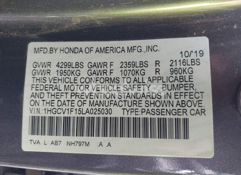 Photo 9 of 2020 Honda Accord LX (VIN 1HGCV1F15LA025030)