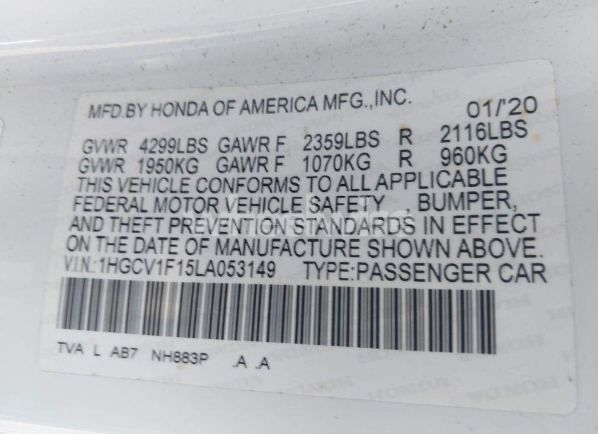 Photo 9 of 2020 Honda Accord LX (VIN 1HGCV1F15LA053149)