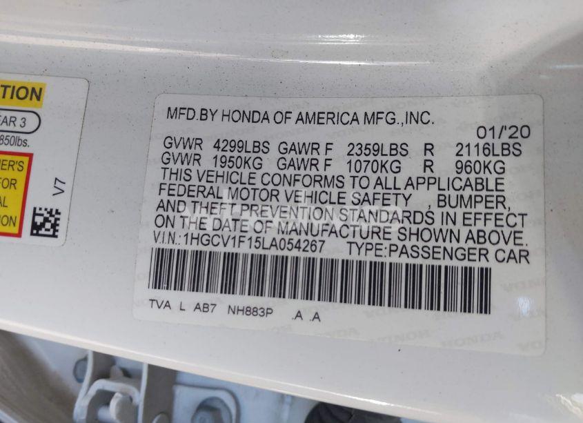 Photo 9 of 2020 Honda Accord LX (VIN 1HGCV1F15LA054267)