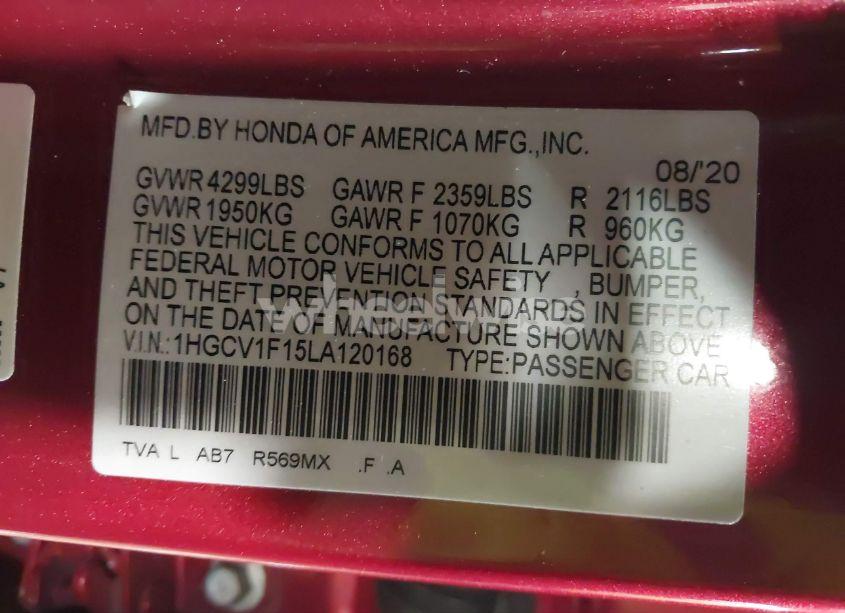 Photo 9 of 2020 Honda Accord LX (VIN 1HGCV1F15LA120168)