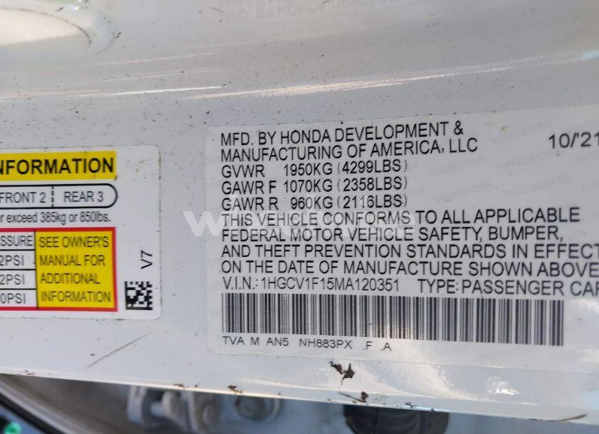 Photo 9 of 2021 Honda Accord LX (VIN 1HGCV1F15MA120351)