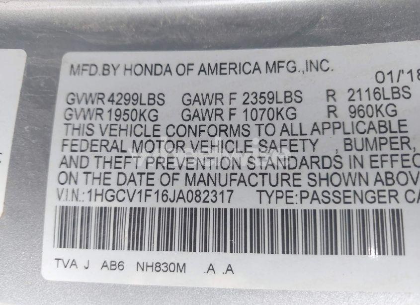 Photo 9 of 2018 Honda Accord LX (VIN 1HGCV1F16JA082317)