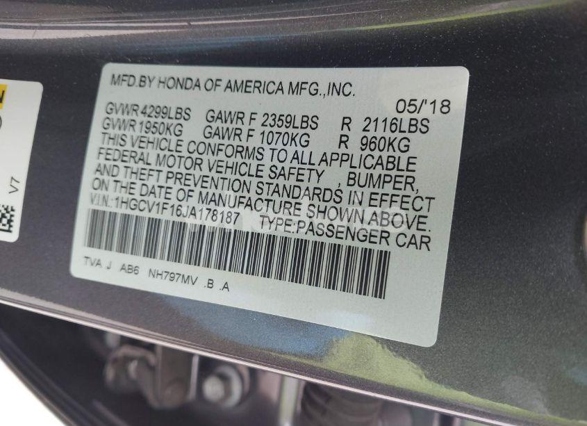 Photo 9 of 2018 Honda Accord LX (VIN 1HGCV1F16JA178187)