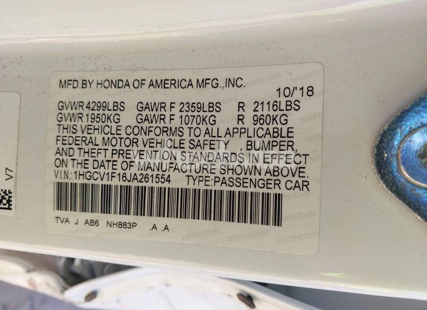 Photo 9 of 2018 Honda Accord LX (VIN 1HGCV1F16JA261554)