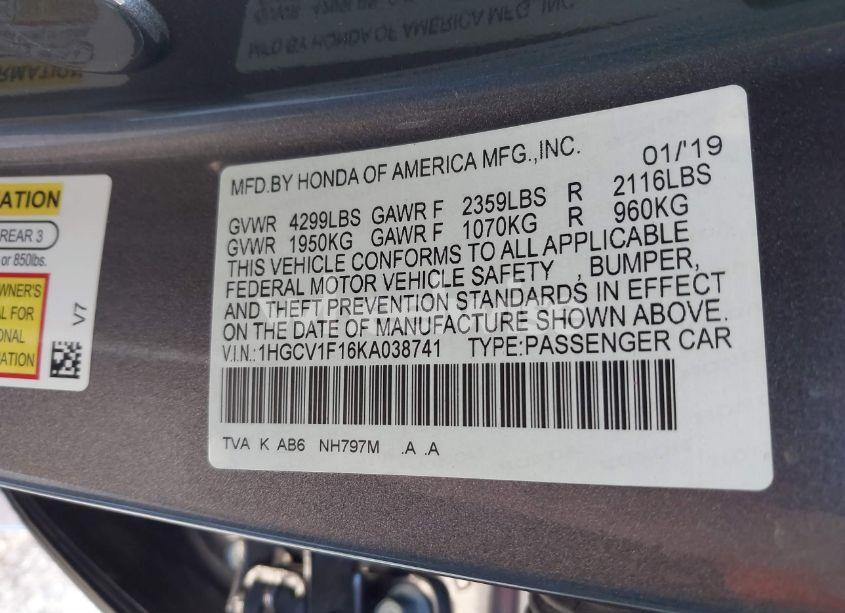 Photo 9 of 2019 Honda Accord LX (VIN 1HGCV1F16KA038741)